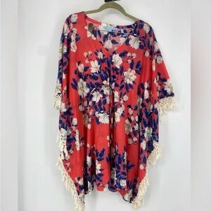 Draper James Red Floral Swim Coverup Magnolia Kiawah Crochet Tassel Fringe